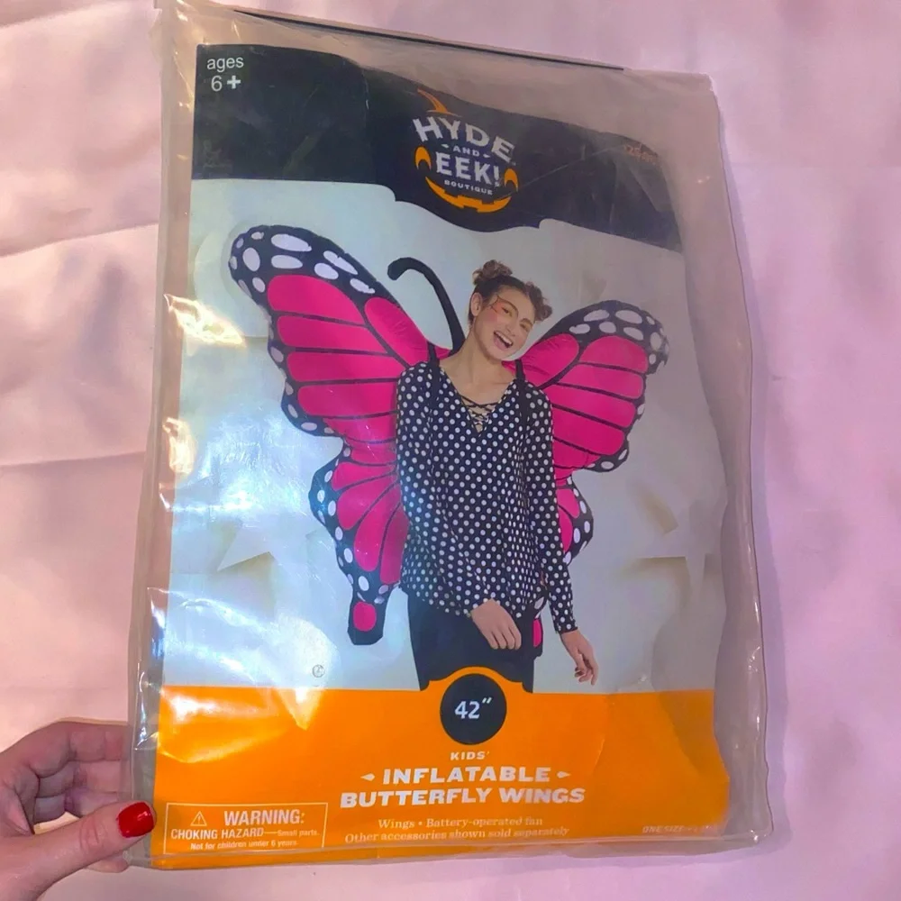 Butterfly Wings Costume w/ Batteries Pink Halloween Straps Easy Quick Inflatable